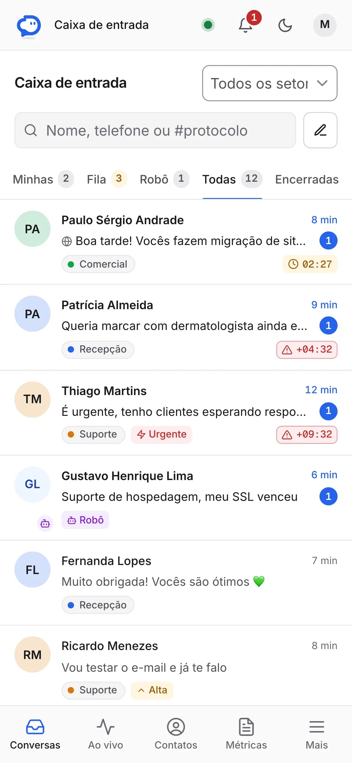 Lista de conversas do WayChat no navegador do celular.
